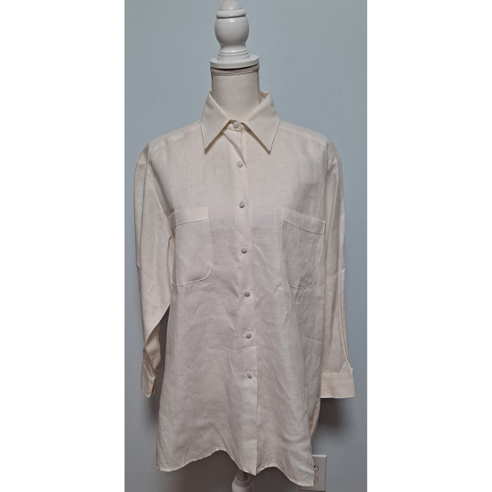 Hamel Womens‎ 100% Irish Linen Top Small Ivory Boxy Coastal Lagenlook